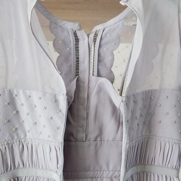 Self-Portrait Scalloped-Trim Pleated Chiffon Midi Dress - Picture 9 of 11